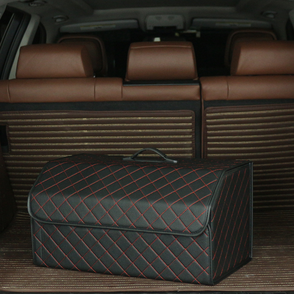 Leather Universal Storage Box With Compartments Collapsible Folding Car Trunk Boot Organizer