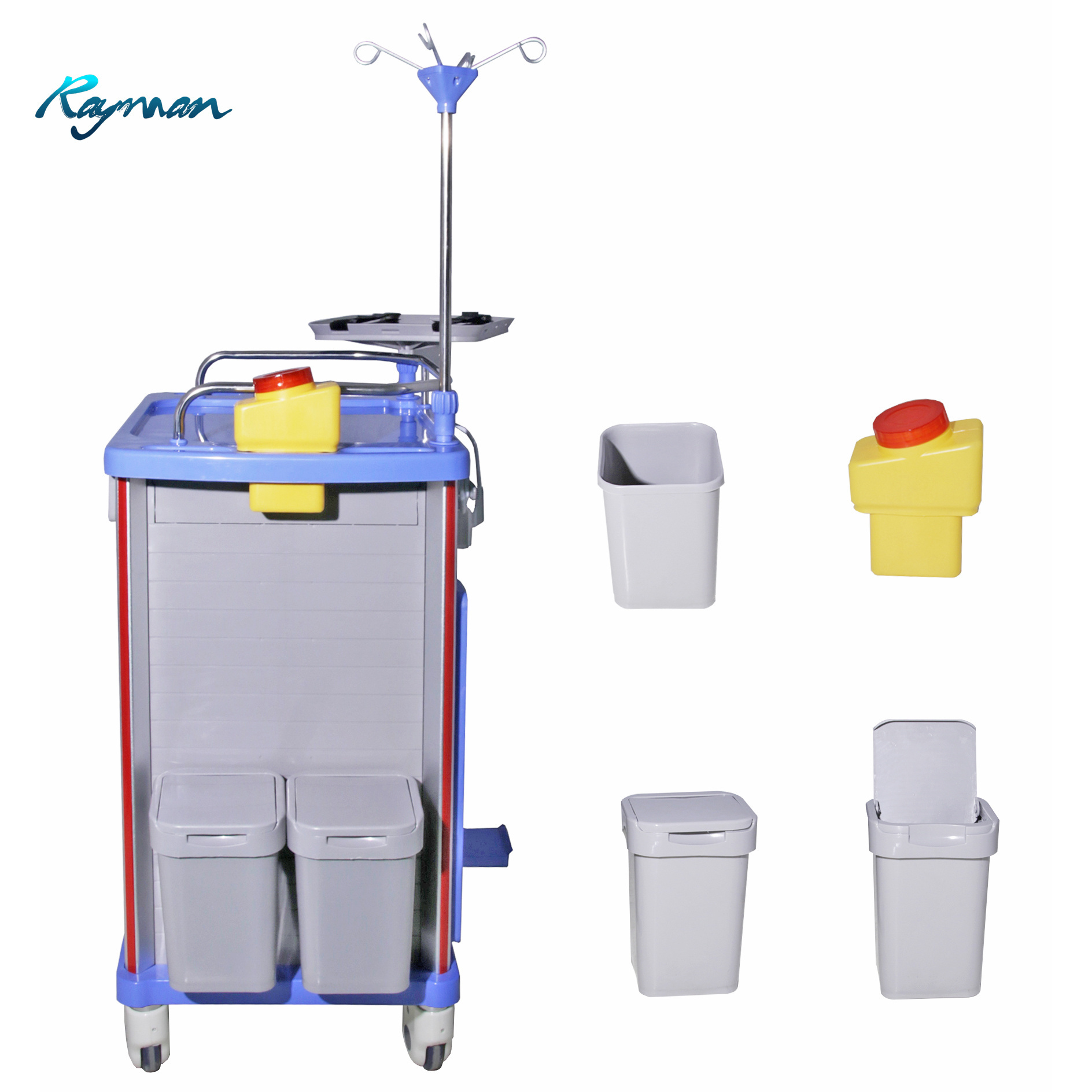 Sharp box and plastic basket at both sides medical used crash carts for sale medical cart