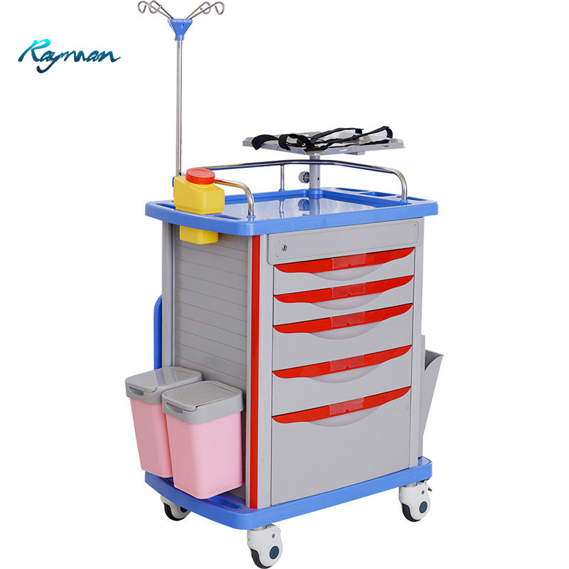 Sharp box and plastic basket at both sides medical used crash carts for sale medical cart