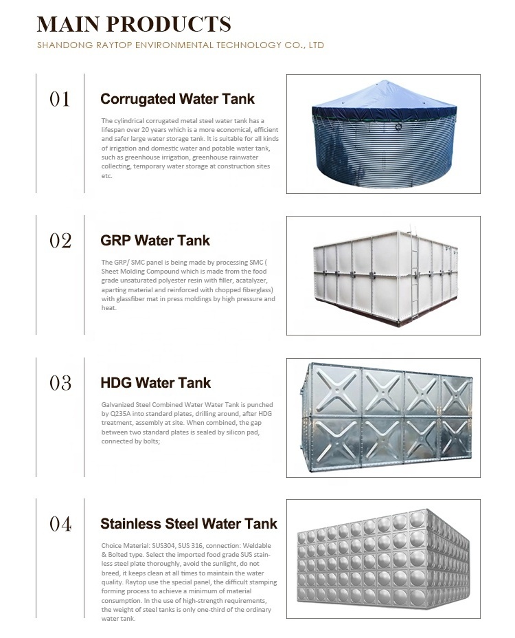 HDG Water Storage Tank Water Treatment Flexible Panel Tank 1.22*1.22 M HDG Panel Water Tank