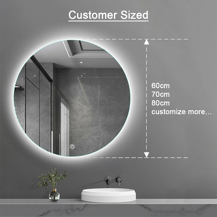 Rongchang 60*60/80*80cm Round Backlit Bathroom Mirror With Led Light And Bluetooth Frameless Cheap Bathroom Mirror