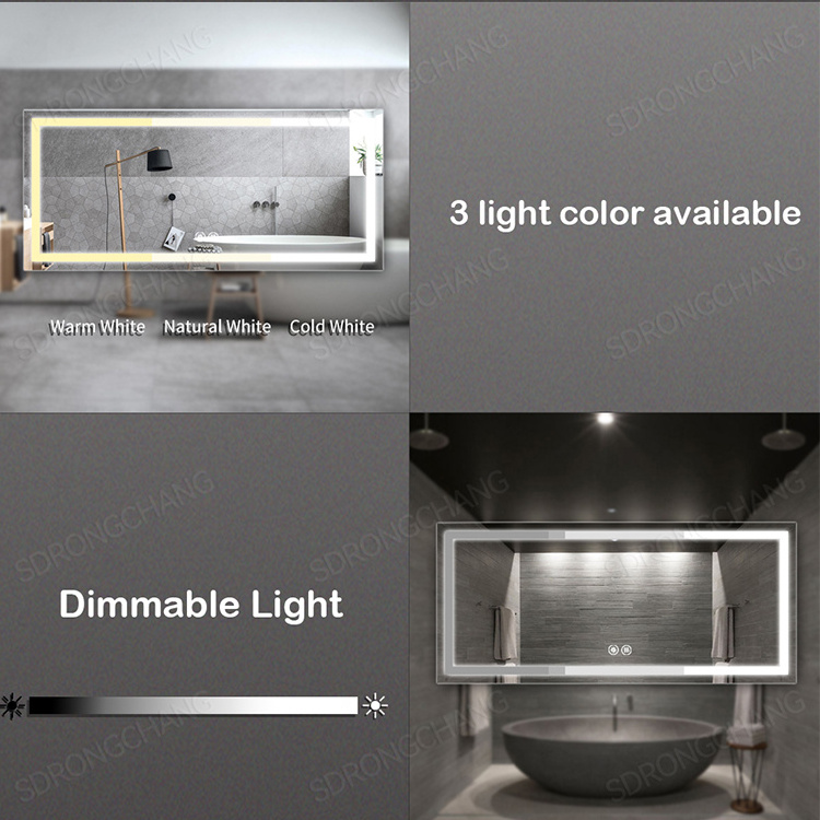 Rongchang Dressing Makeup Dimmable Light Wall Mounted Anti-fog Sensor Touch LED Light Mirror Bathroom Full Length Smart Mirror