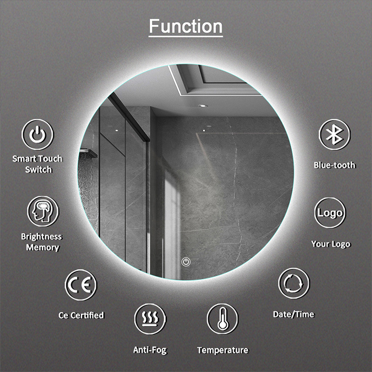 Rongchang 60*60/80*80cm Round Backlit Bathroom Mirror With Led Light And Bluetooth Frameless Cheap Bathroom Mirror