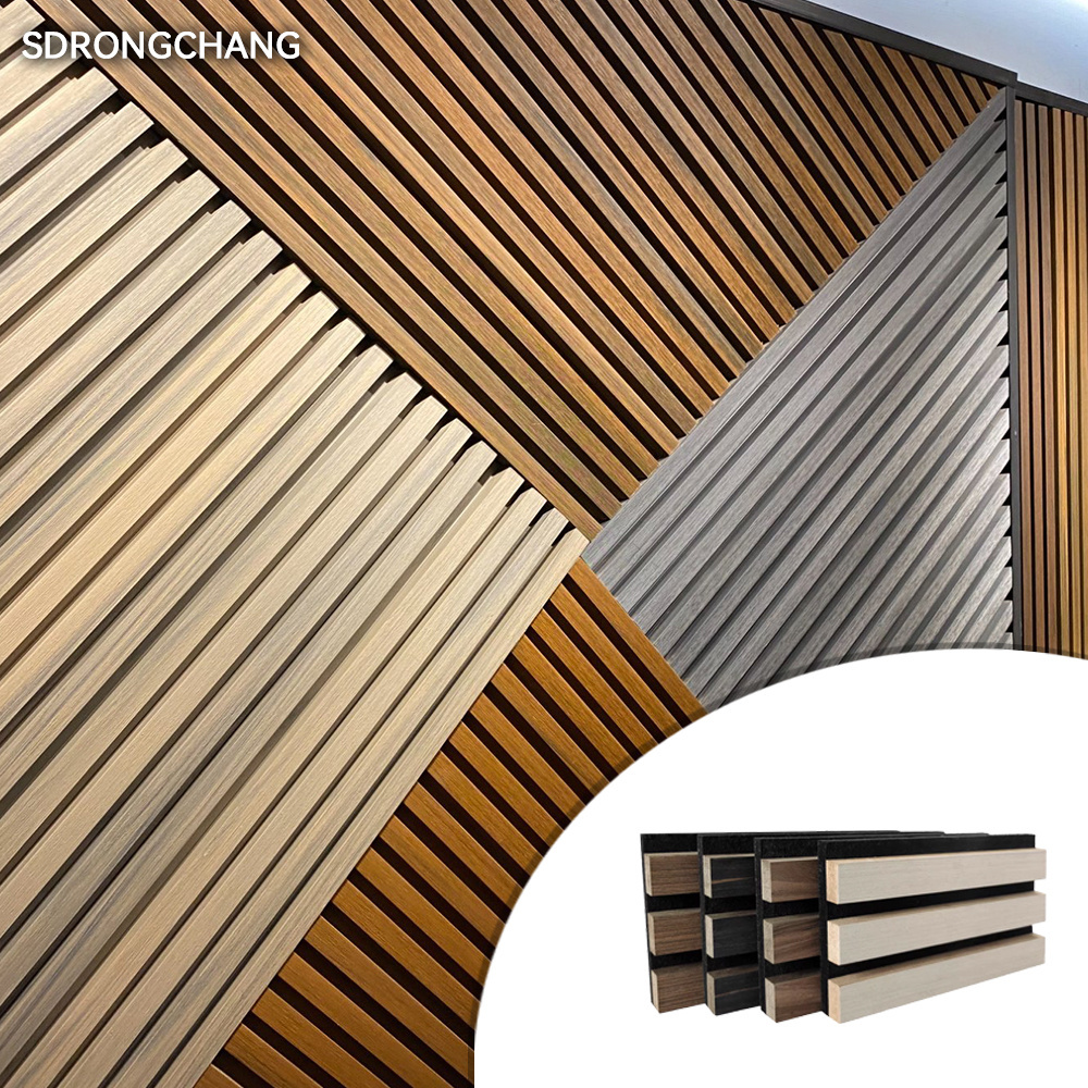 Rongchang Slatted Wood Wall Panel Akupanel Veneer Acoustic Slat Panel Wooden Easy To Fix On Walls And Ceilings