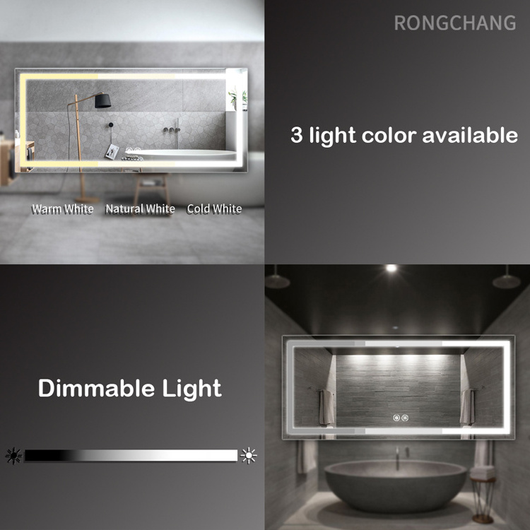 Rongchang Dressing Makeup Dimmable Light Wall Mounted Anti-fog Sensor Touch LED Light Mirror Bathroom Full Length Smart Mirror