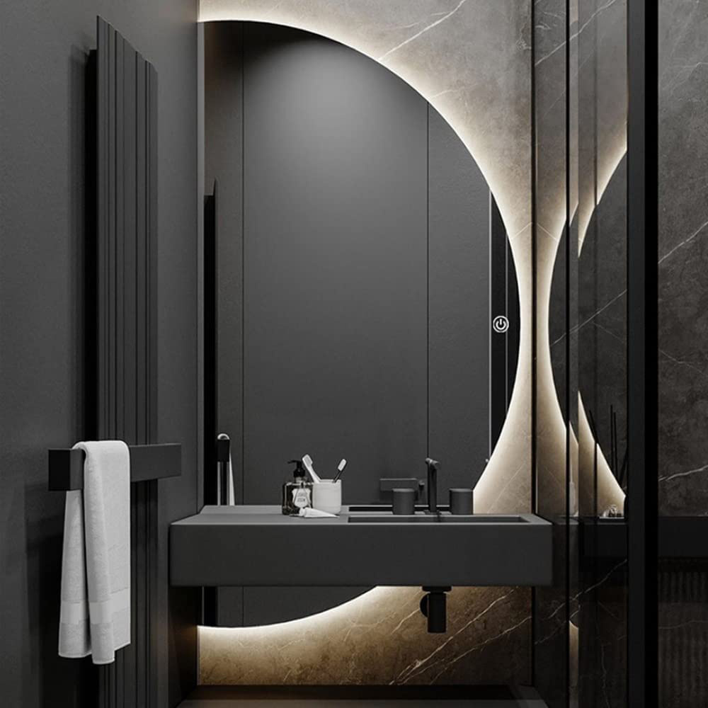 Rongchang Half Moon Bathroom Mirror LED Dressing Large Frameless Wall Backlit Mirror for Home Decor 3-Color Dimmable Light