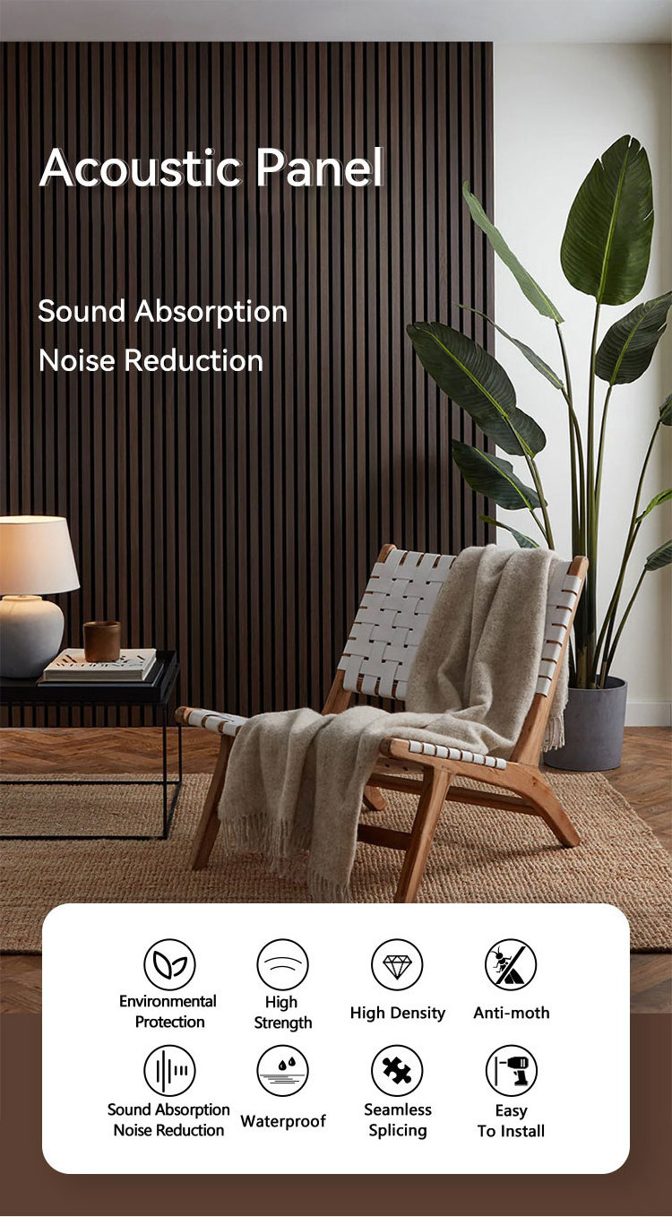 Rongchang 3D Modern Sound-absorbing European Art Home Ceiling Black Pet Mdf Wood Slats Wall Acoustic Panels Akupanel