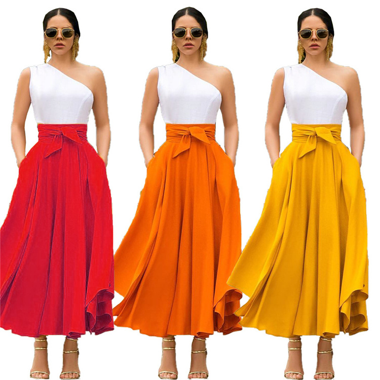 clothing women midi dress fashion solid color women umbrella skirt