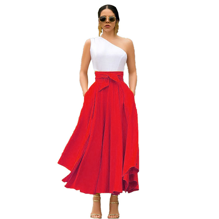 clothing women midi dress fashion solid color women umbrella skirt