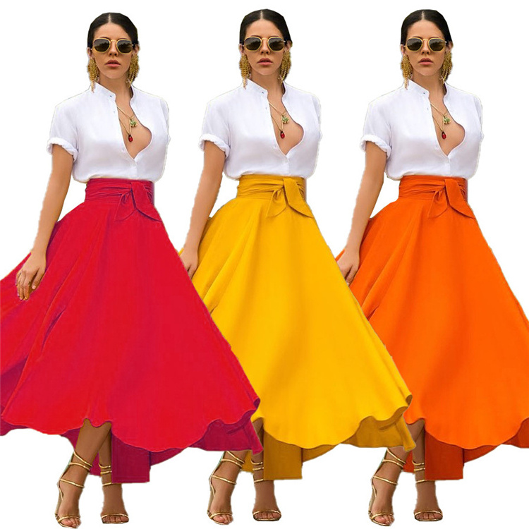 clothing women midi dress fashion solid color women umbrella skirt