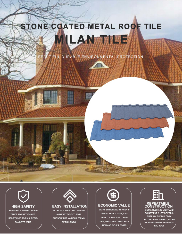 High Quality Fade Free Mabati Stone Coated Metal Roof Tile Alu Steel Core Sand Coated Finish Milano Roofing Eurotile shingle OEM