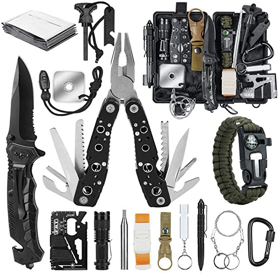 Betoyy FBA Survival Kit Set 17 in 1 Pocket Lightweight Emergency Survival Kits with Plier Signal Mirror