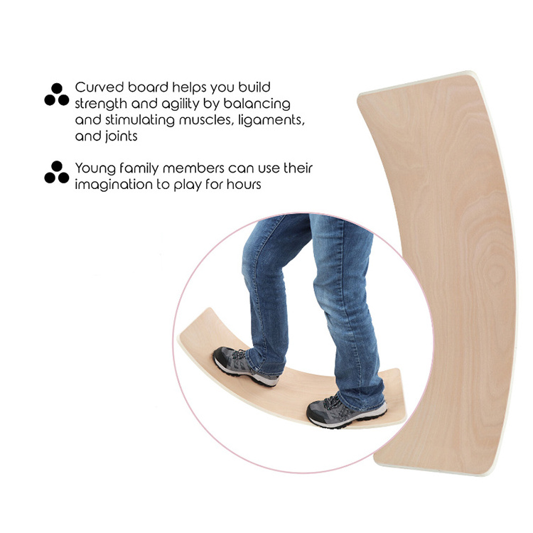 Customized Baby Wooden Wobble Balance Board 37in Curvy Balance Rocker Board Wood Toy Board