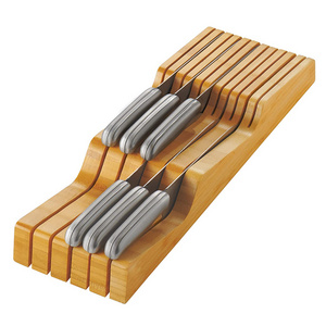 Holds 5 Long + 6 Short Knives Knife Block Organizer Bamboo Solid Wood Drawer Knife Organizer