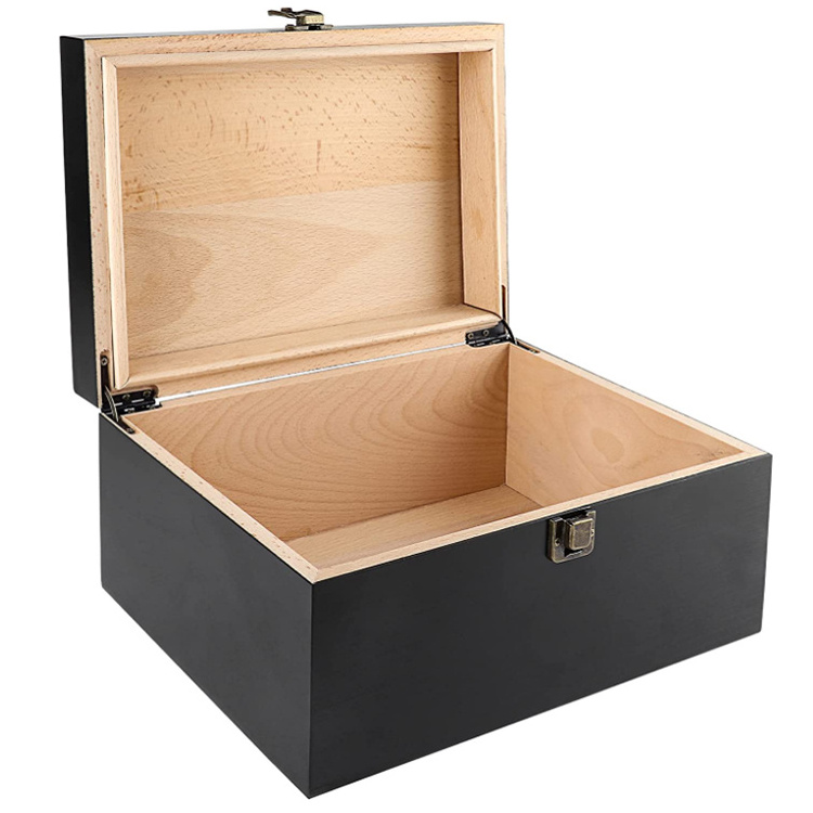 Black 10.6 X 7.8 X 5.1 Inches Wooden Keepsake Box Decorative Boxes with Hinged Lid Latch Closure Wood Stash Box with Matte