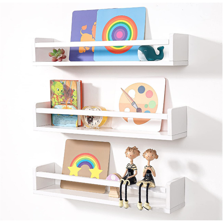 Customized Wall Mounted White Floating Bookshelf 24 Inches of 3 Nursery Bookshelves Cosmetic Toy Storage Shelves