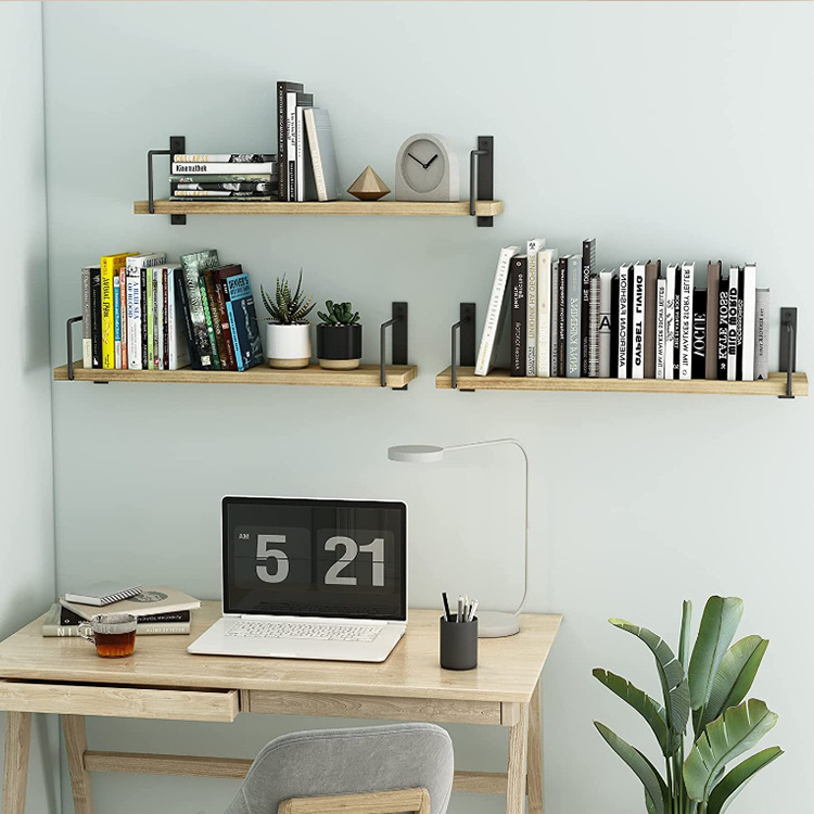 Customized Bathroom Wall Mounted Floating Shelves 24 Inches Rustic Wood Storage Shelf for Living Room and Bedroom