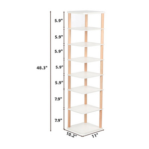 Customized 8 Tiers Vertical Shoe Rack Narrow Organizer Stylish Wooden Shoe Storage Stand Space Saving Shelf Tower