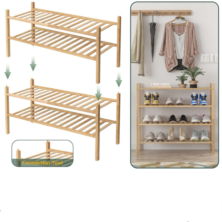 Customized 2-Tier Shoe Rack for Closet Stackable Bamboo Shoe Rack for entryway Multifunctional Utility Free Standing Shoe Shelf