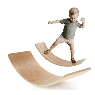 Customized Baby Wooden Wobble Balance Board 37in Curvy Balance Rocker Board Wood Toy Board