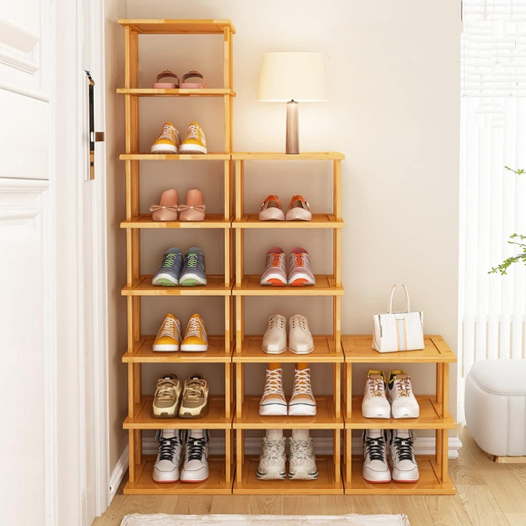 Customized Bamboo Shoe Rack 12 Tier Vertical Shoe Rack for Small Spaces Tall Narrow Shoe Rack Organizer for Closet Entryway