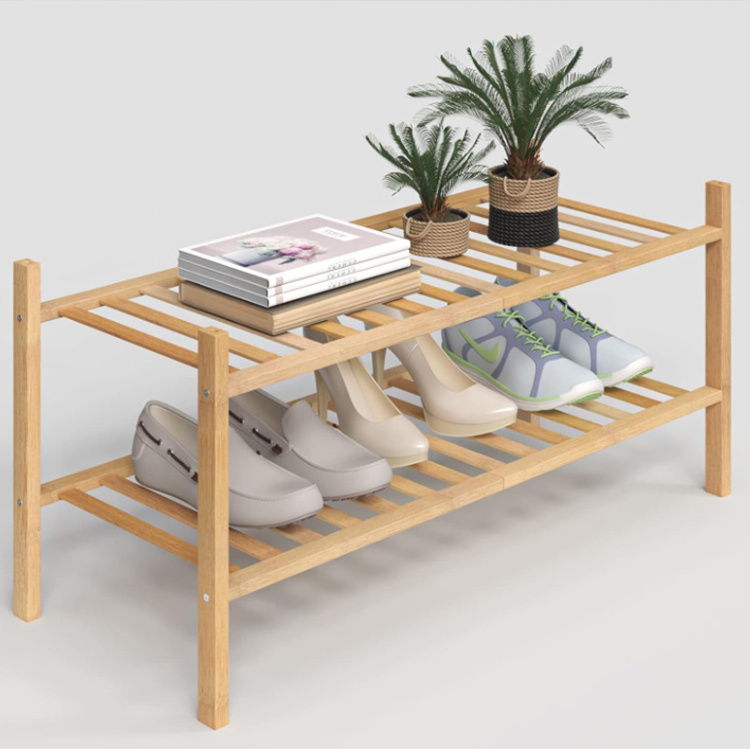 Customized 2-Tier Shoe Rack for Closet Stackable Bamboo Shoe Rack for entryway Multifunctional Utility Free Standing Shoe Shelf