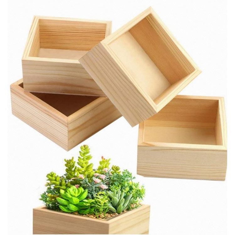 Custom unfinished wooden box rustic small square storage organizer container DIY craft collection Home venue table top drawer de