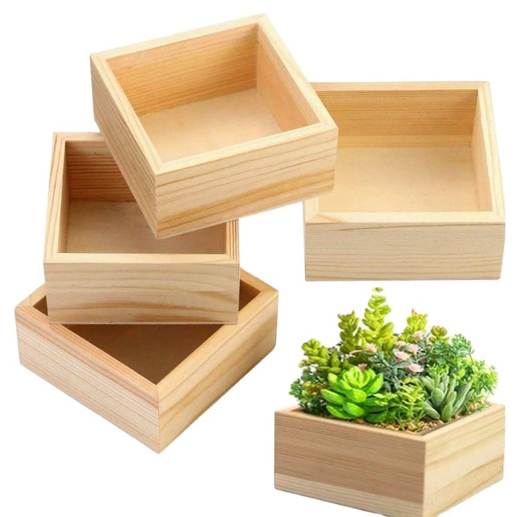 Custom unfinished wooden box rustic small square storage organizer container DIY craft collection Home venue table top drawer de