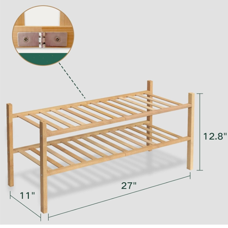 Customized 2-Tier Shoe Rack for Closet Stackable Bamboo Shoe Rack for entryway Multifunctional Utility Free Standing Shoe Shelf