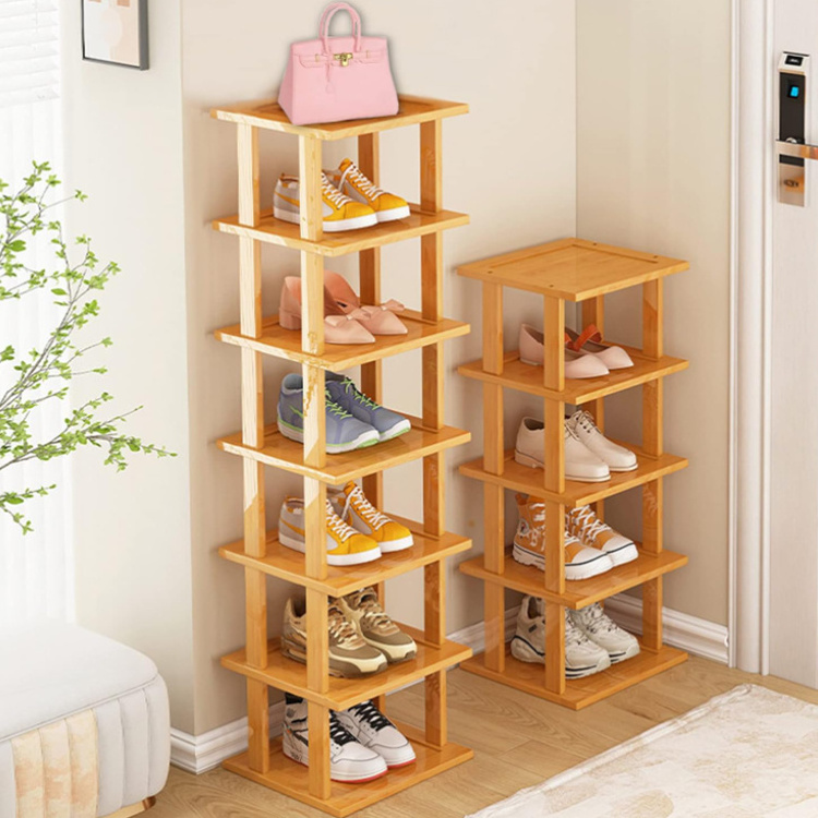 Customized Bamboo Shoe Rack 12 Tier Vertical Shoe Rack for Small Spaces Tall Narrow Shoe Rack Organizer for Closet Entryway