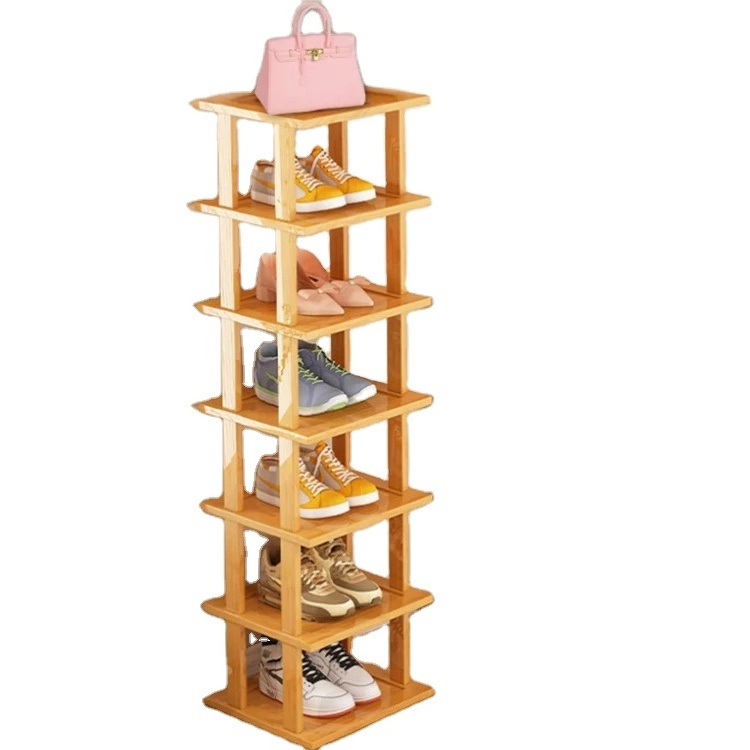 Customized Bamboo Shoe Rack 12 Tier Vertical Shoe Rack for Small Spaces Tall Narrow Shoe Rack Organizer for Closet Entryway