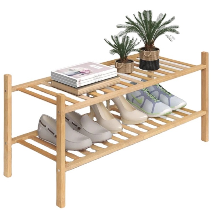 Customized 2-Tier Shoe Rack for Closet Stackable Bamboo Shoe Rack for entryway Multifunctional Utility Free Standing Shoe Shelf