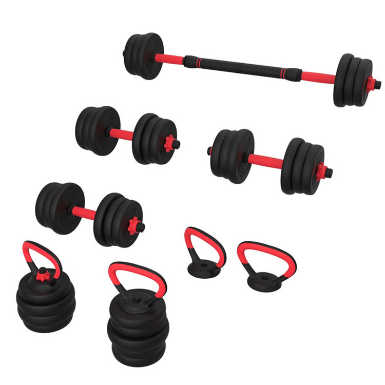 Popular Drop Shipping 10KG 6 In 1 Adjustable Dumbbell Barbell Kettlebell Set Push Up Rack Stand Multi-functional