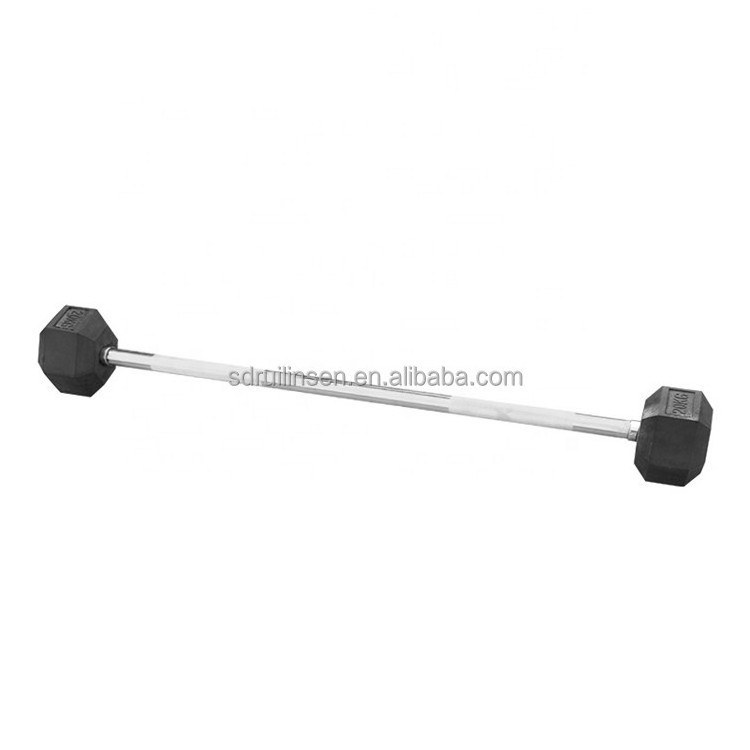 Wholesale Fitness Equipment Weight Fixed Straight Rubber Coated Barbell Set With Chromed Handle Free Weight