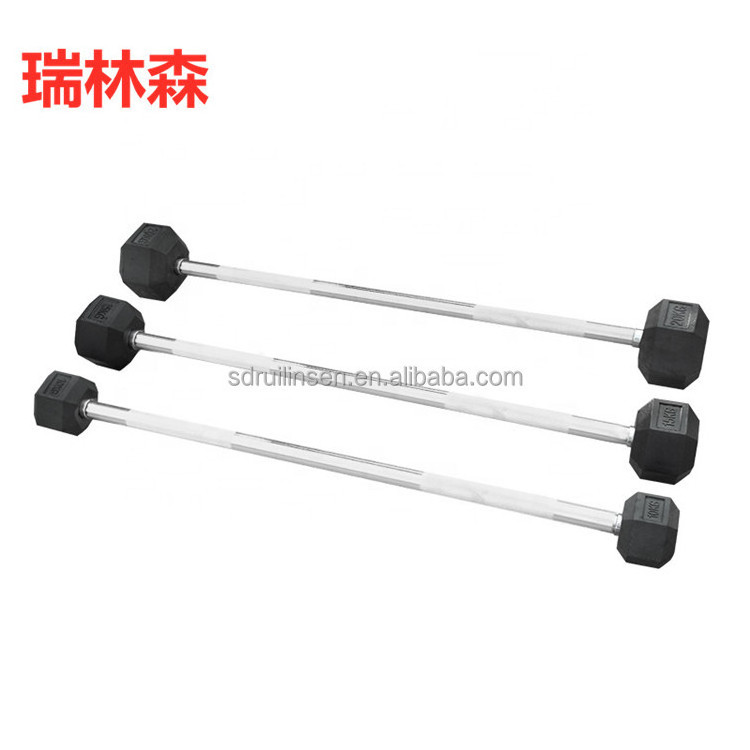 Wholesale Fitness Equipment Weight Fixed Straight Rubber Coated Barbell Set With Chromed Handle Free Weight