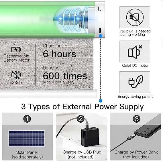 Motorized Roller Shades with Remote Control Blackout Smart Blinds for Windows Work Rechargeable Electric Window Shade