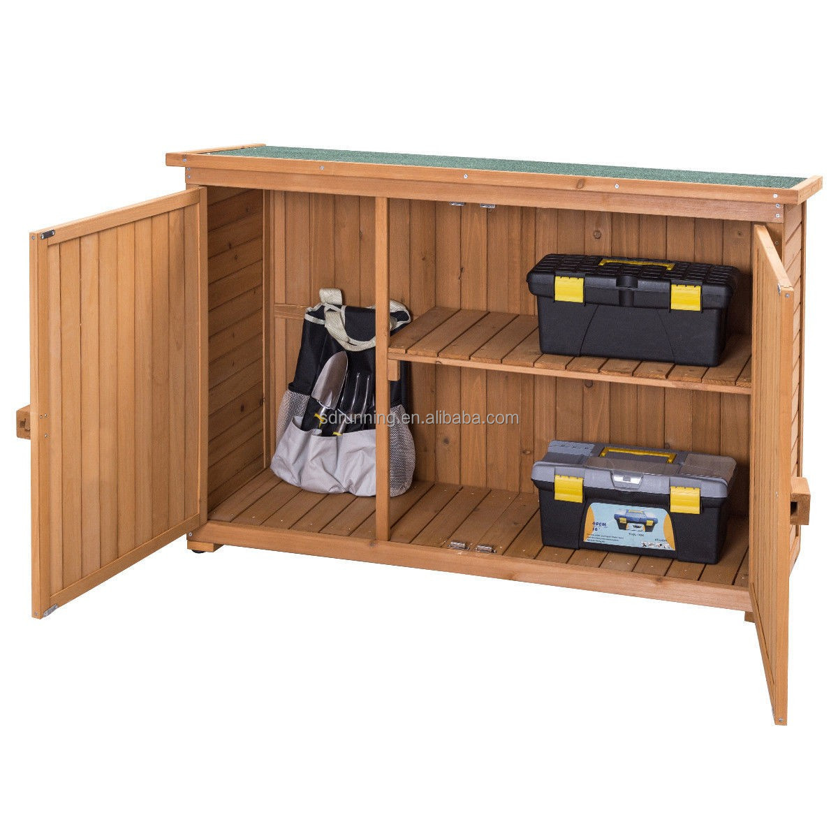 Double Doors Fir Wood Garden Yard Outdoor Storage Cabinet Tool Storage Shed