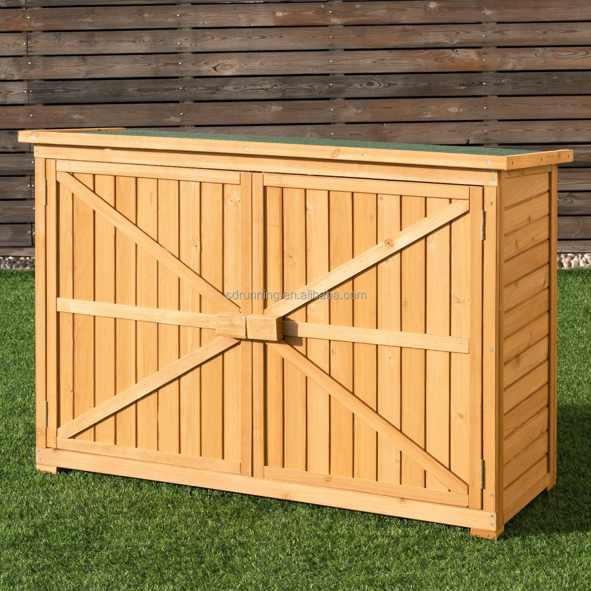 Double Doors Fir Wood Garden Yard Outdoor Storage Cabinet Tool Storage Shed