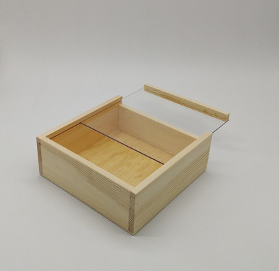 Unfinished Wooden Box Wood Storage Box with Clear Acrylic Sliding Lid Wood Craft Shadow Boxes Display