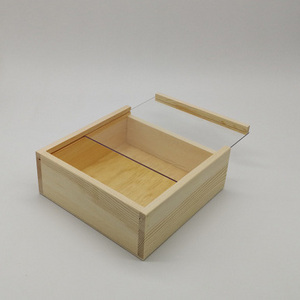 Unfinished Wooden Box Wood Storage Box with Clear Acrylic Sliding Lid Wood Craft Shadow Boxes Display