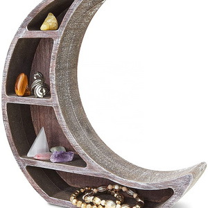 wall mounted moon wooden floating shelves hanging storage display shelf home decor for living room bedroom