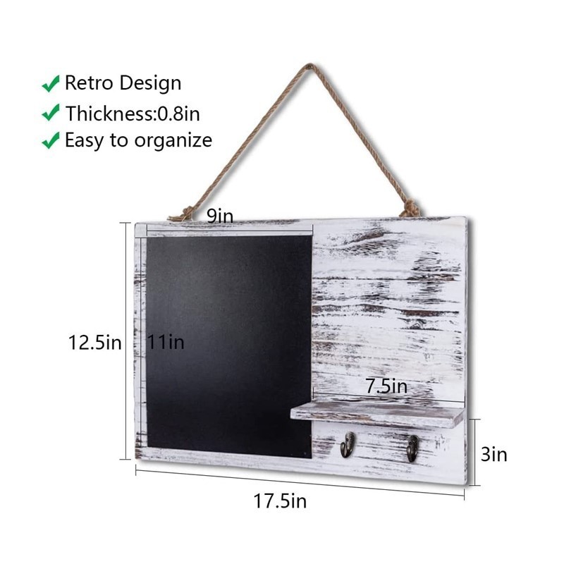 Wholesale Washed White Wooden Home Entryway Wall Hanging Shelf Key Holder for Wall Mount Organizer Rack Shelf With Chalkboard