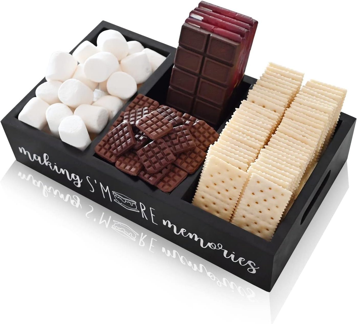 Farmhouse Smore Bar Wood Holder Box with Cutout Handle Wooden food Station Storage Box