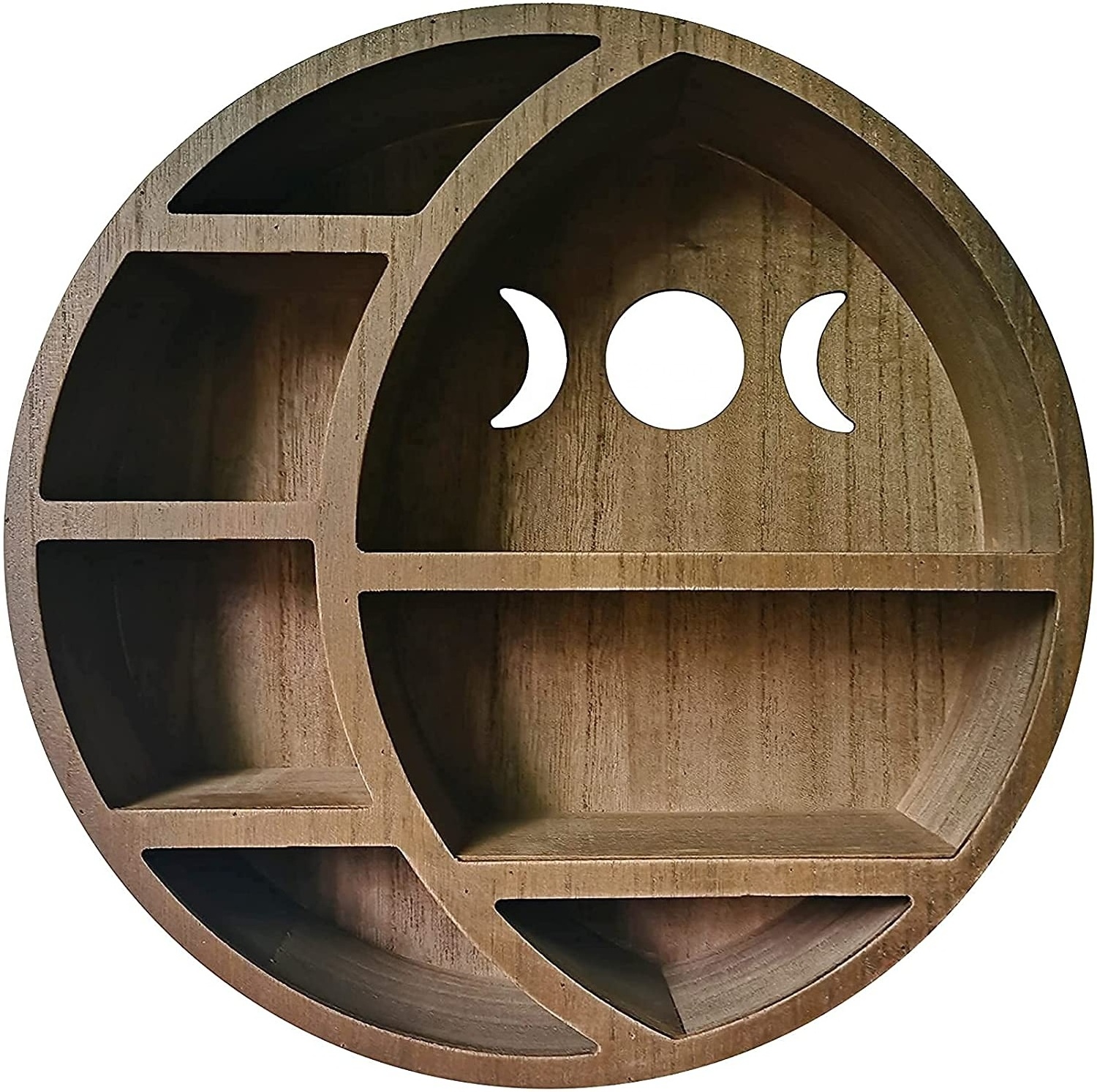 High quality round wood craft moon shape wall decor storage rack crescent storage floating shelf