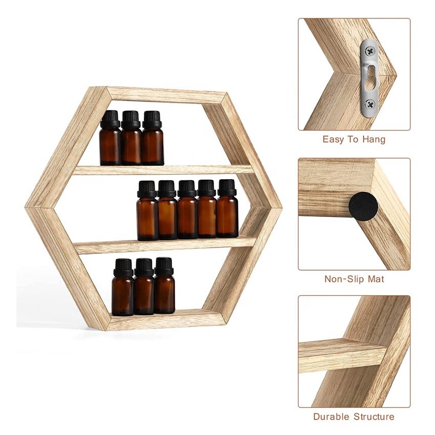 Wall Mount Essential Oils Display Standing Shelf with 5 Tier for 70 Bottles Holder Frame and Wood Rack Organizer Nail polish