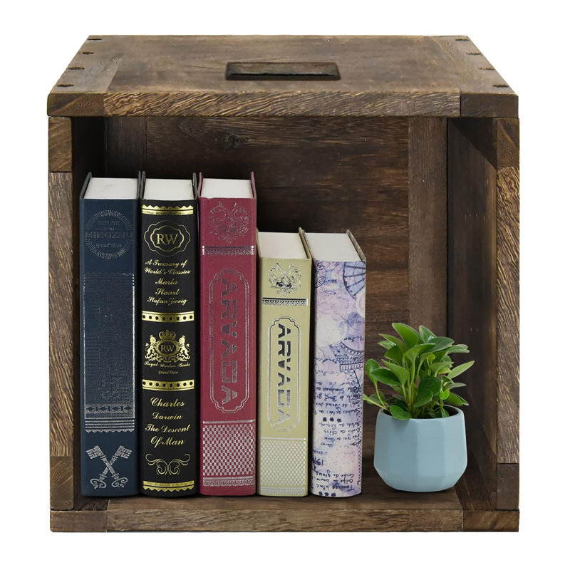 Wood Decorative Storage Cube Boxes with Handles Rustic Brown Large Storage Baskets For Shelves Stackable Cube Containers