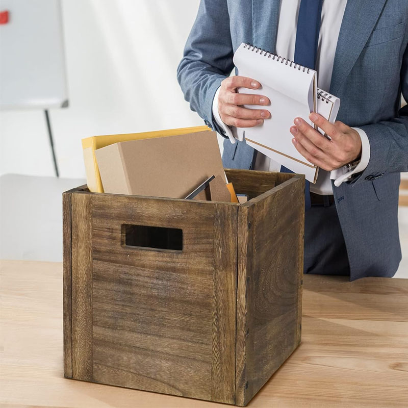 Wood Decorative Storage Cube Boxes with Handles Rustic Brown Large Storage Baskets For Shelves Stackable Cube Containers