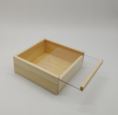 Unfinished Wooden Box Wood Storage Box with Clear Acrylic Sliding Lid Wood Craft Shadow Boxes Display