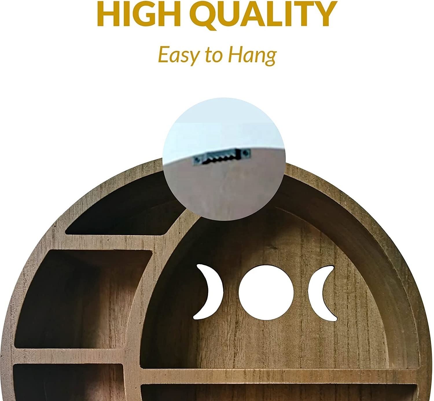 High quality round wood craft moon shape wall decor storage rack crescent storage floating shelf