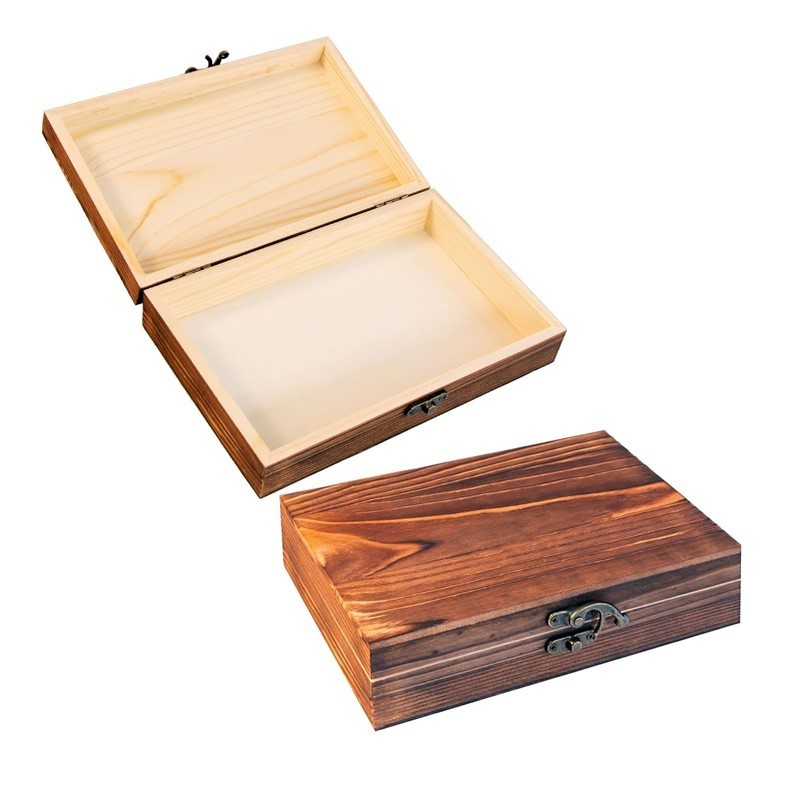 Wholesale Rectangle Wooden Box with Hinged Lid Wood Cigar Box for Gifts Crafts